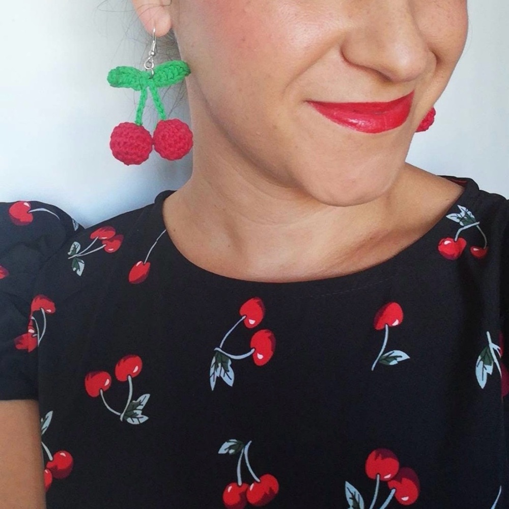 Handmade Crochet Cherry Earrings 🍒🍒